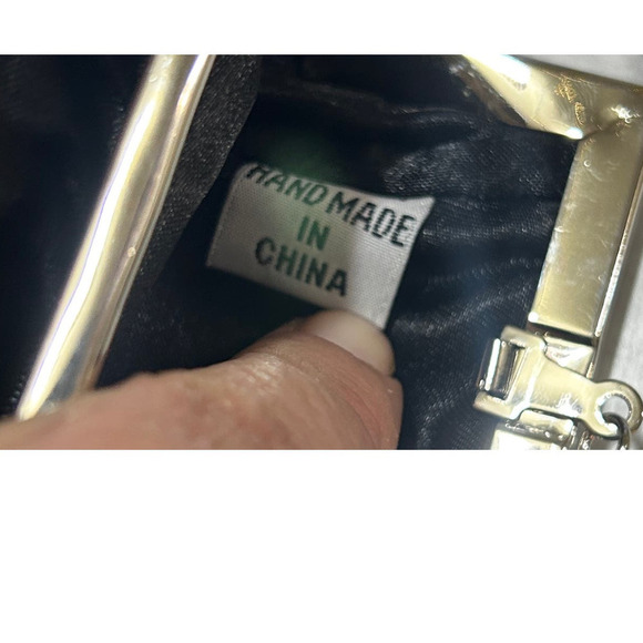 Cache Convertible Black Satin Clutch Bag S Silver Chain Evening Shoulder Purse - Picture 11 of 12